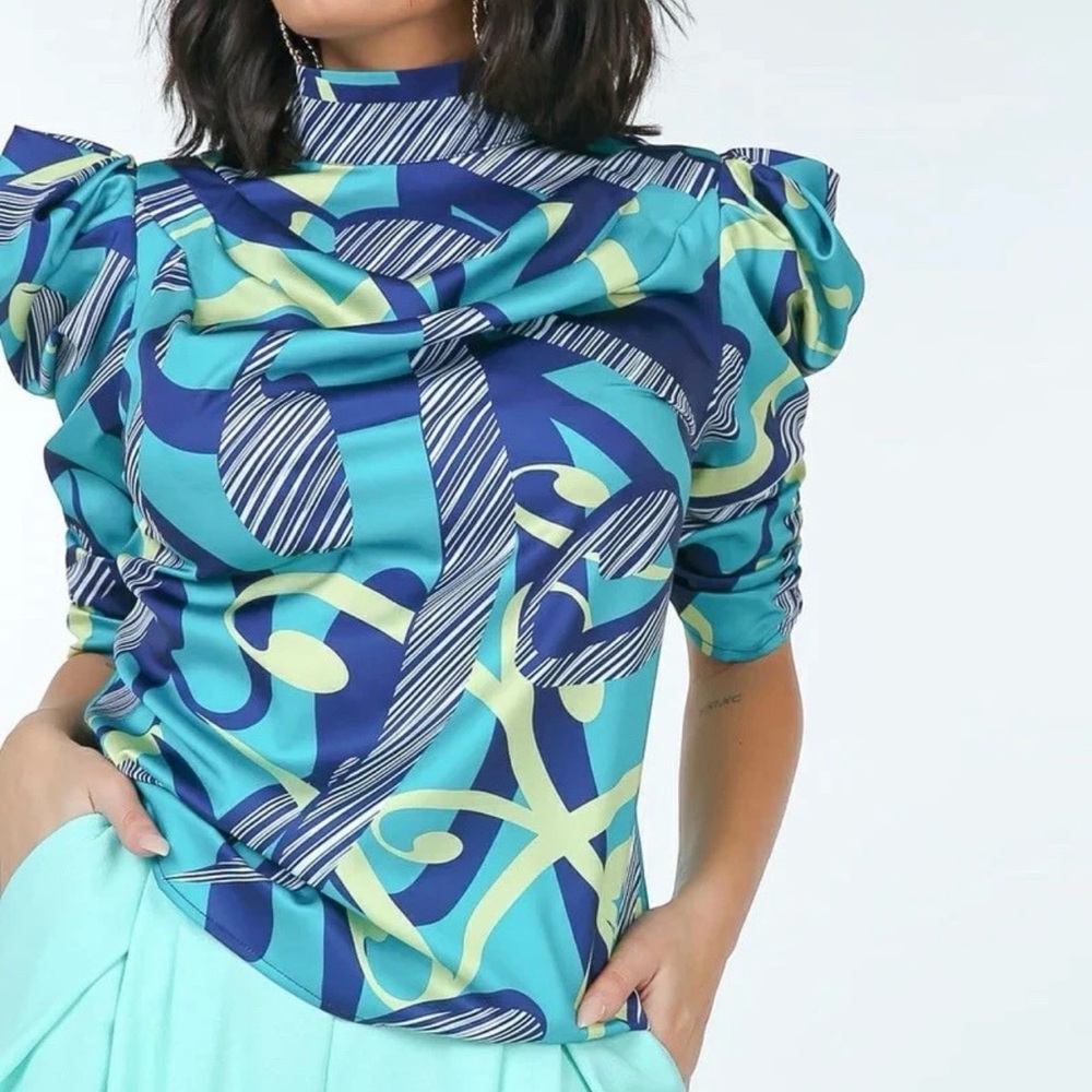 Elegant Blue and Green Women's Blouse